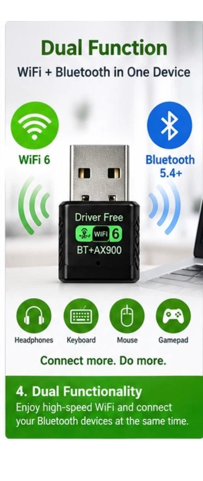 WiFi 6 AX900M USB WiFi Adapter Bluetooth 5.4 Dual Band 2.4G/5GHz for PC Laptop