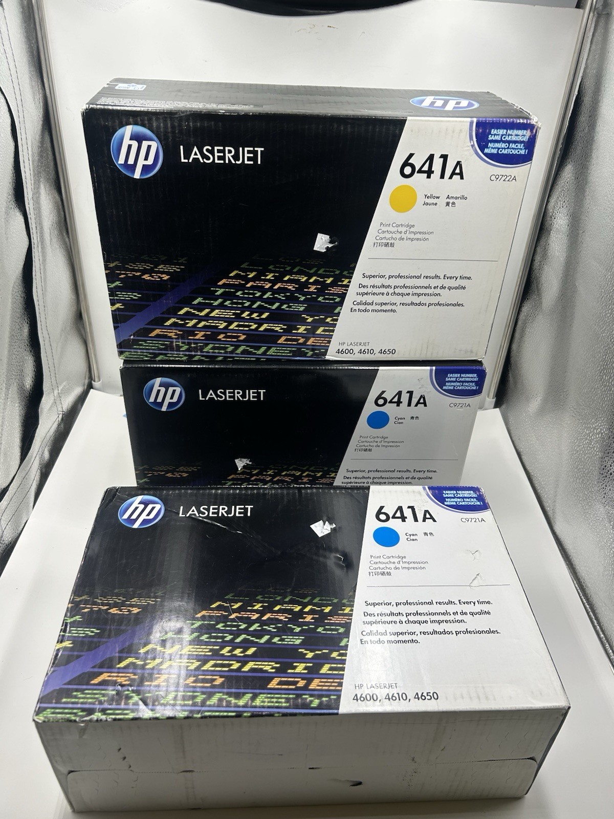 HP C9721A C9722A 641A Cyan Blue Yellow LaserJet Toner Cartridge x3