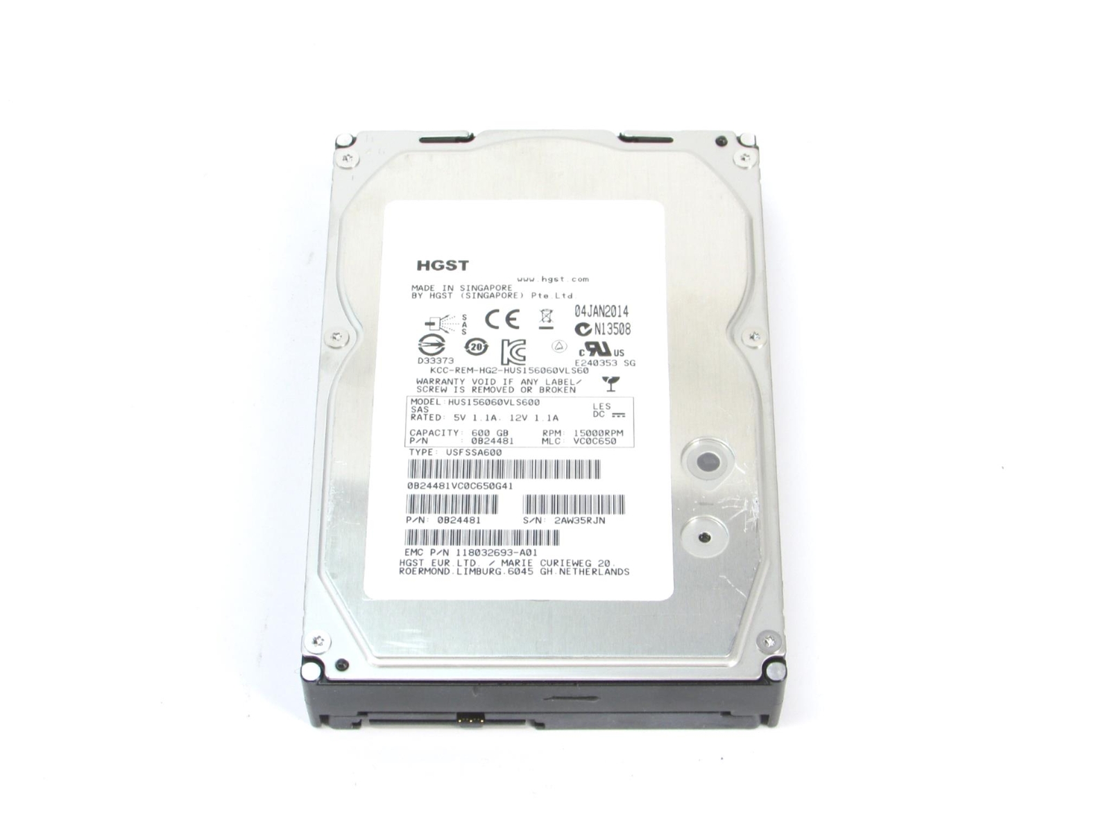 HGST HUS156060VL600 600 GB 3.5" 15000RPM | EMC PN: 118032693-A01 Grade A SAS HDD