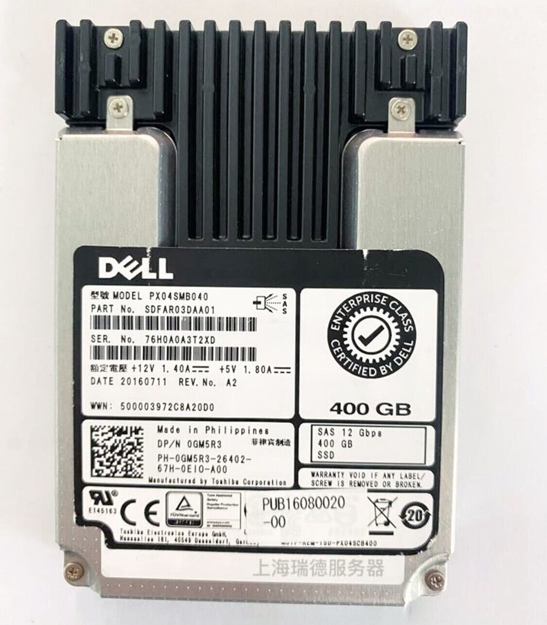 GM5R3 0GM5R3 Dell Toshiba 400GB 12Gbps 2.5