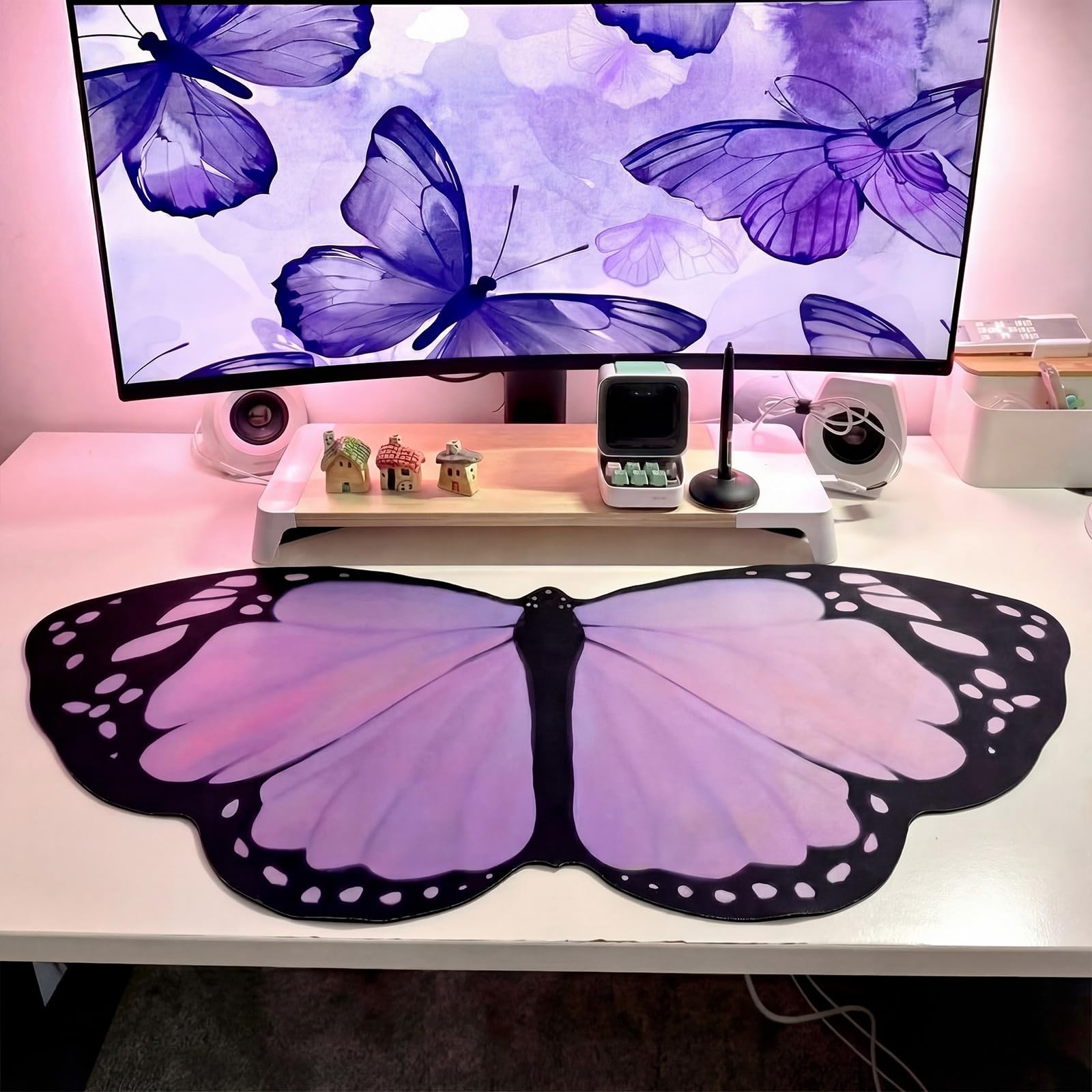 Tellegloww Large Purple Butterfly Gaming Mouse 35.4L x 15.8W inches,