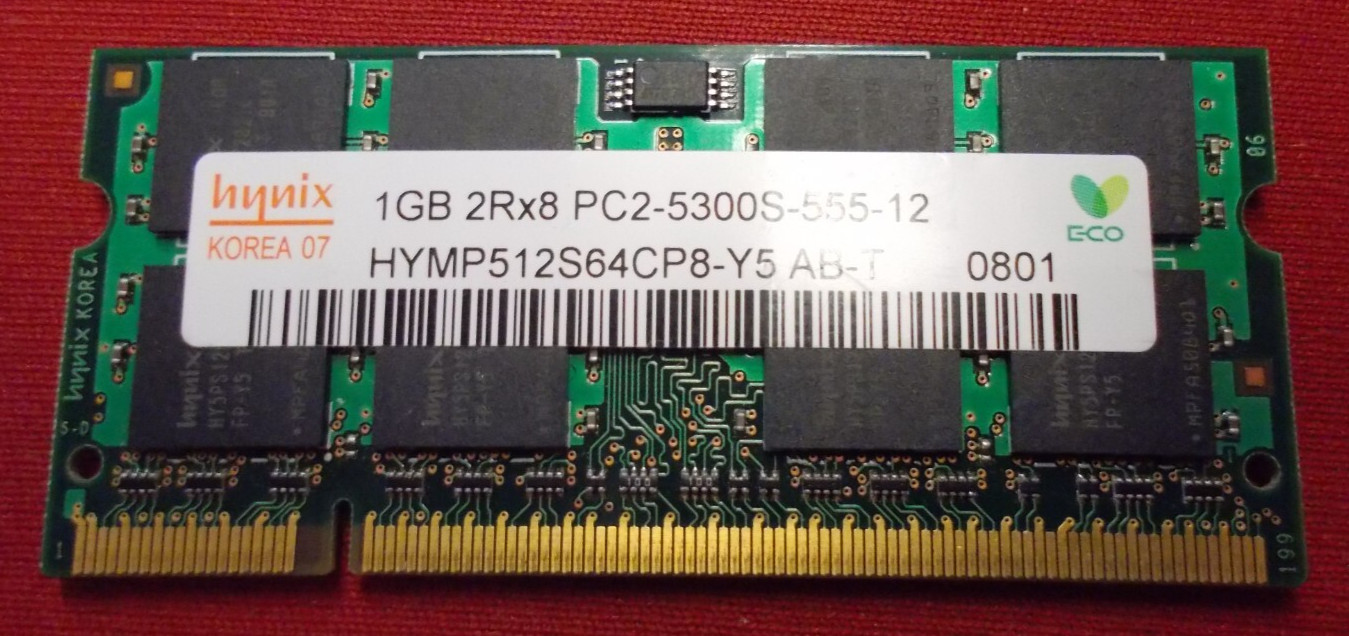 Hynix, 1GB, DDR2 RAM, PC2-5300S, 200Pin, SODIMM, HYMP512S64CP8-Y5 AB-T. #SU-361