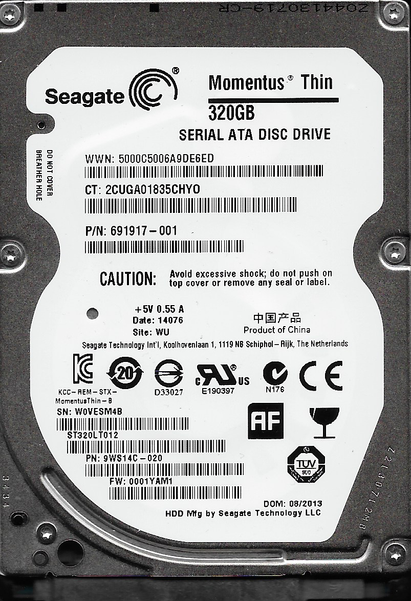 Seagate Momentus Thin ST320LT020 P/N: 9WS14C-020 F/W: 0001YAM1 WU 320GB 2.5"