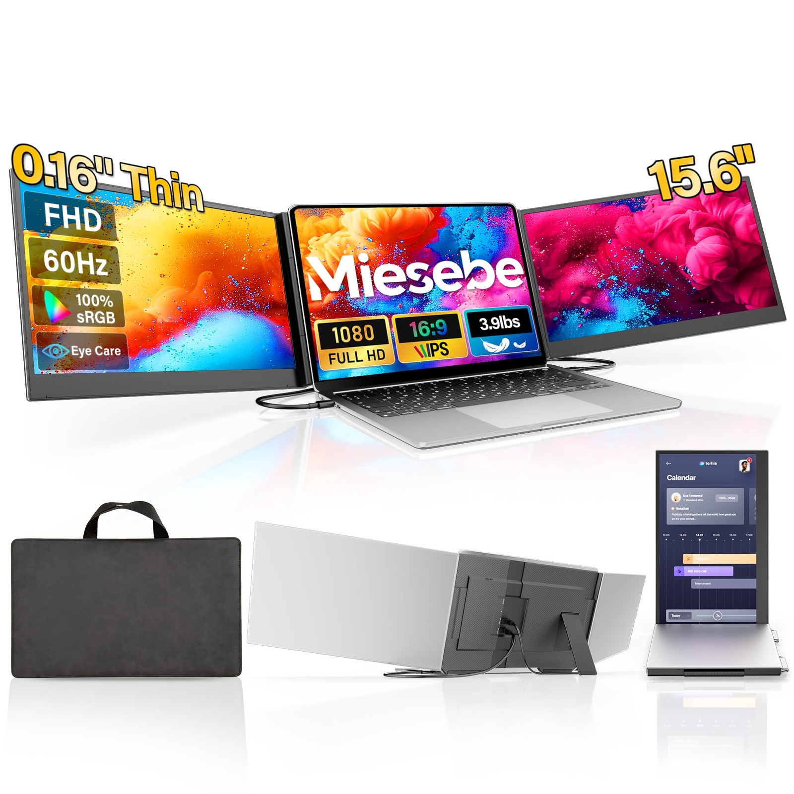 Miesebe Laptop Screen Extender Monitor Portable, 15.6" Triple 15.6", Silver