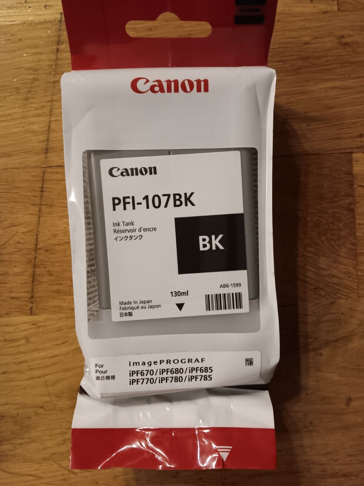 Canon PFI-107BK Black Ink Tank Cartridge; MPN:6705B001AA; Genuine Factory Sealed