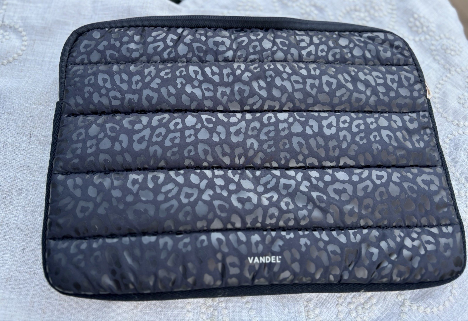 Vandel ‘Puffer’ Computer Case, 13” X 10”, Black Leopard Print, NWOT