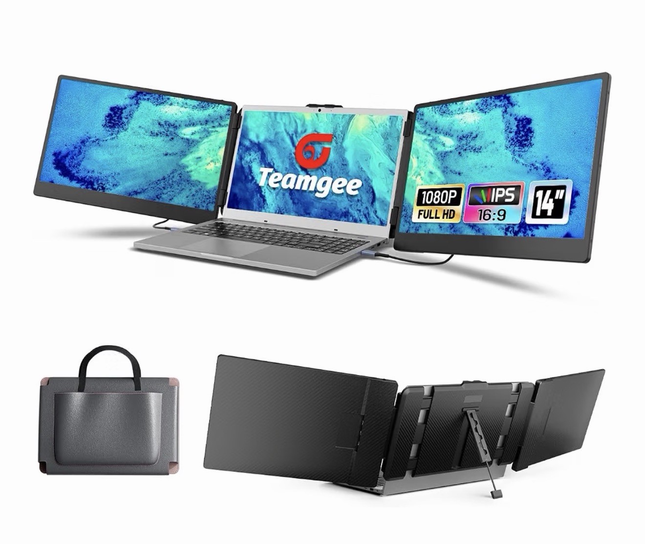 TeamGee S3 14" Triple Screen Laptop Extender Dual 1080P IPS Barely Used
