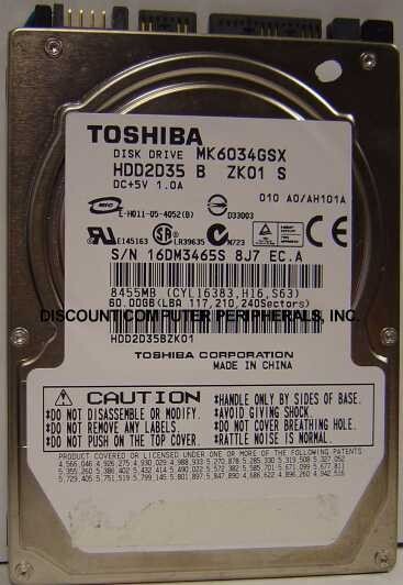 Toshiba 60GB SATA 2.5" MK6034GSX HDD2D35 9.5MM Hard Drive Tested Good