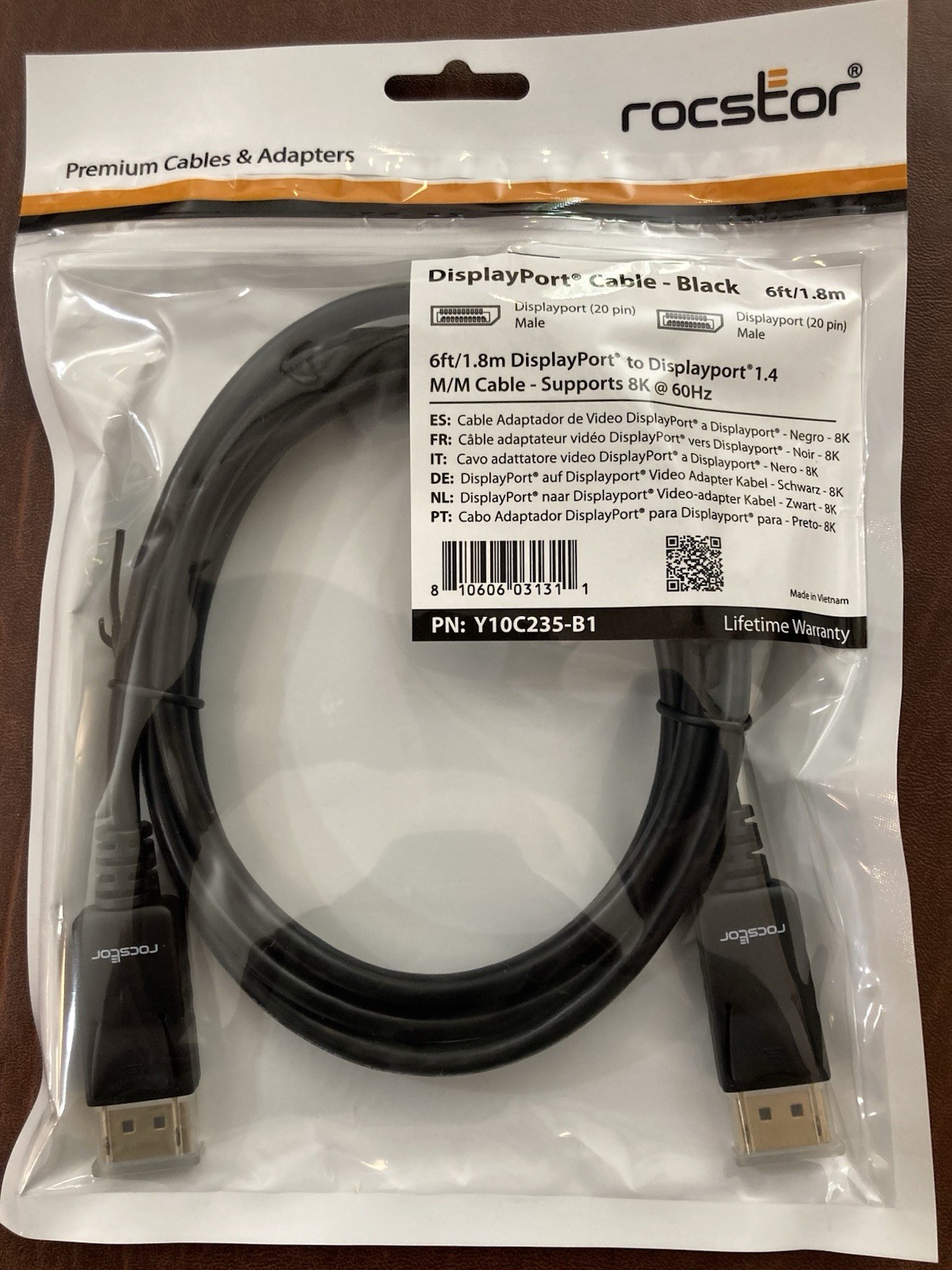 Rocstor DisplayPort 1.4 Cable 6ft Black M/M Supports 8K Y10C235-B1