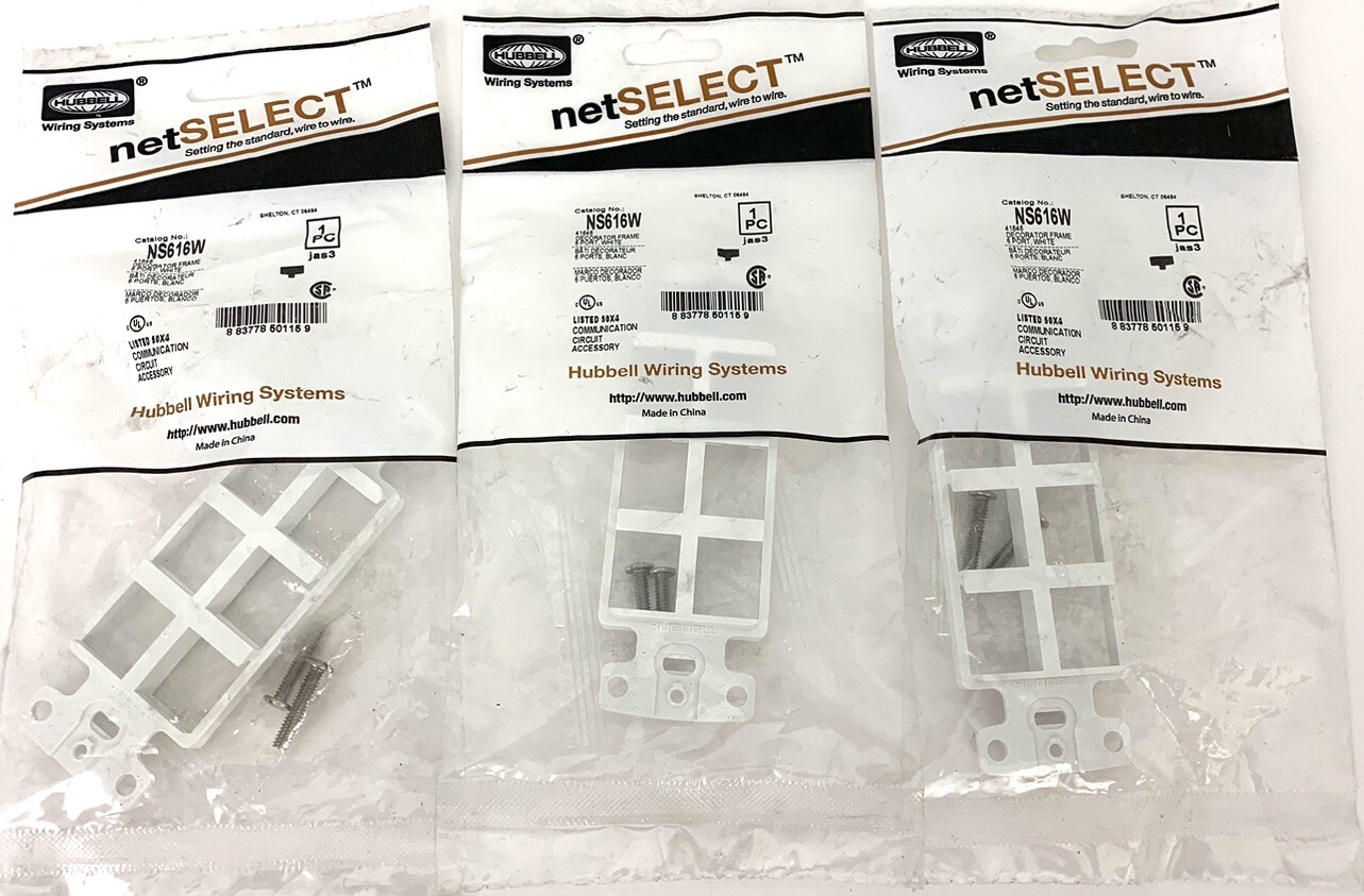 3 Pack Hubbell NS616W Plate Decorator Keystone Frame 6Port White