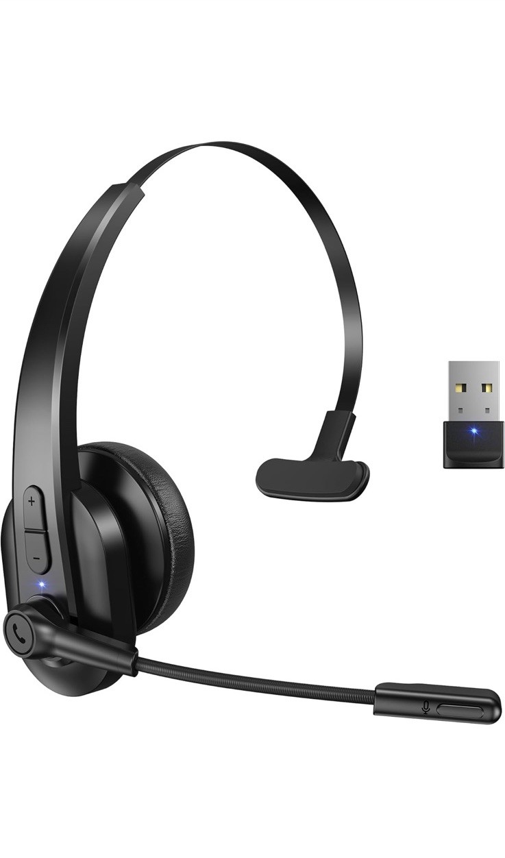M99+ Bluetooth 5.2 Single-Ear Wireless Headset w/ Boom Mic & USB Dongle Black