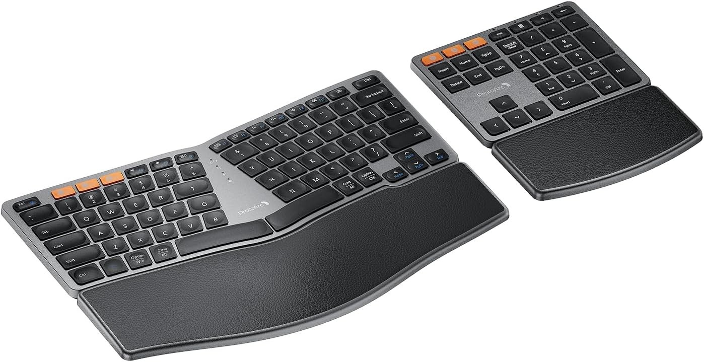 New - ProtoArc EK04 Ergonomic Keyboard and Numeric Keypad - Black and Gray