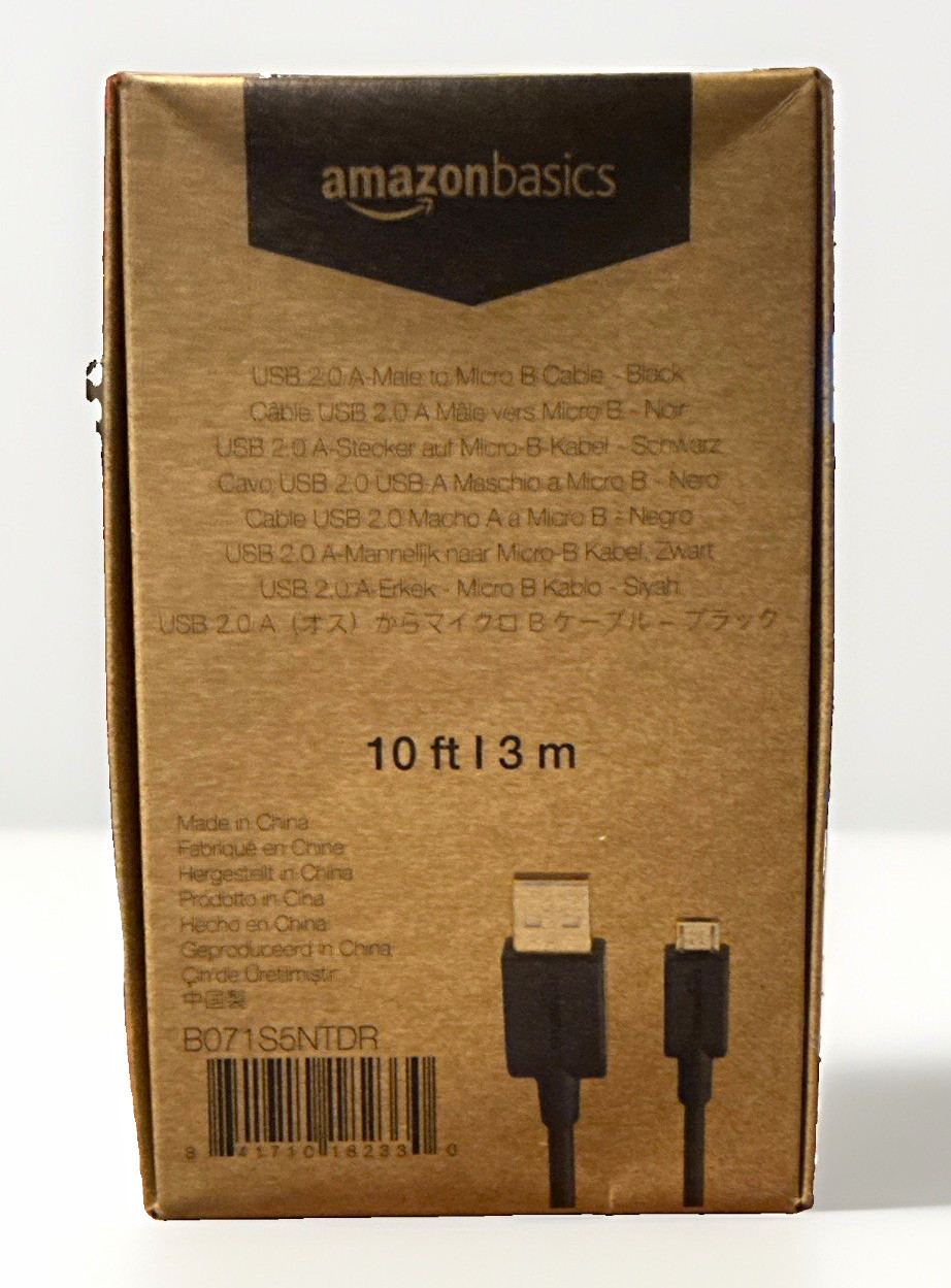 Amazon Basics Black 10 Feet Long USB Cable 2.0 A Male to Micro B Charger
