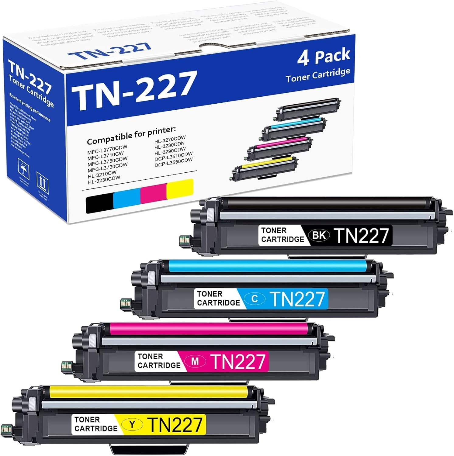 MOLIMER High Yield Toner Cartridge 4 Pack TN 227 TN-227BK/C/M/Y Replacement