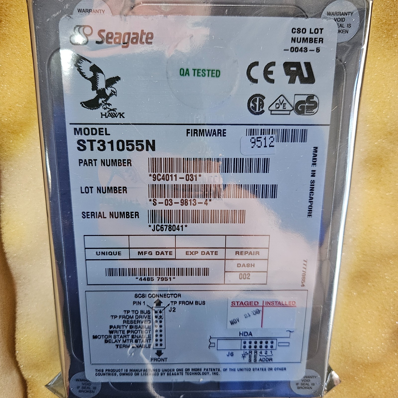 New Sealed Seagate Hawk ST31055N 1.05GB 50-Pin SCSI Hard Drive IBM NOS