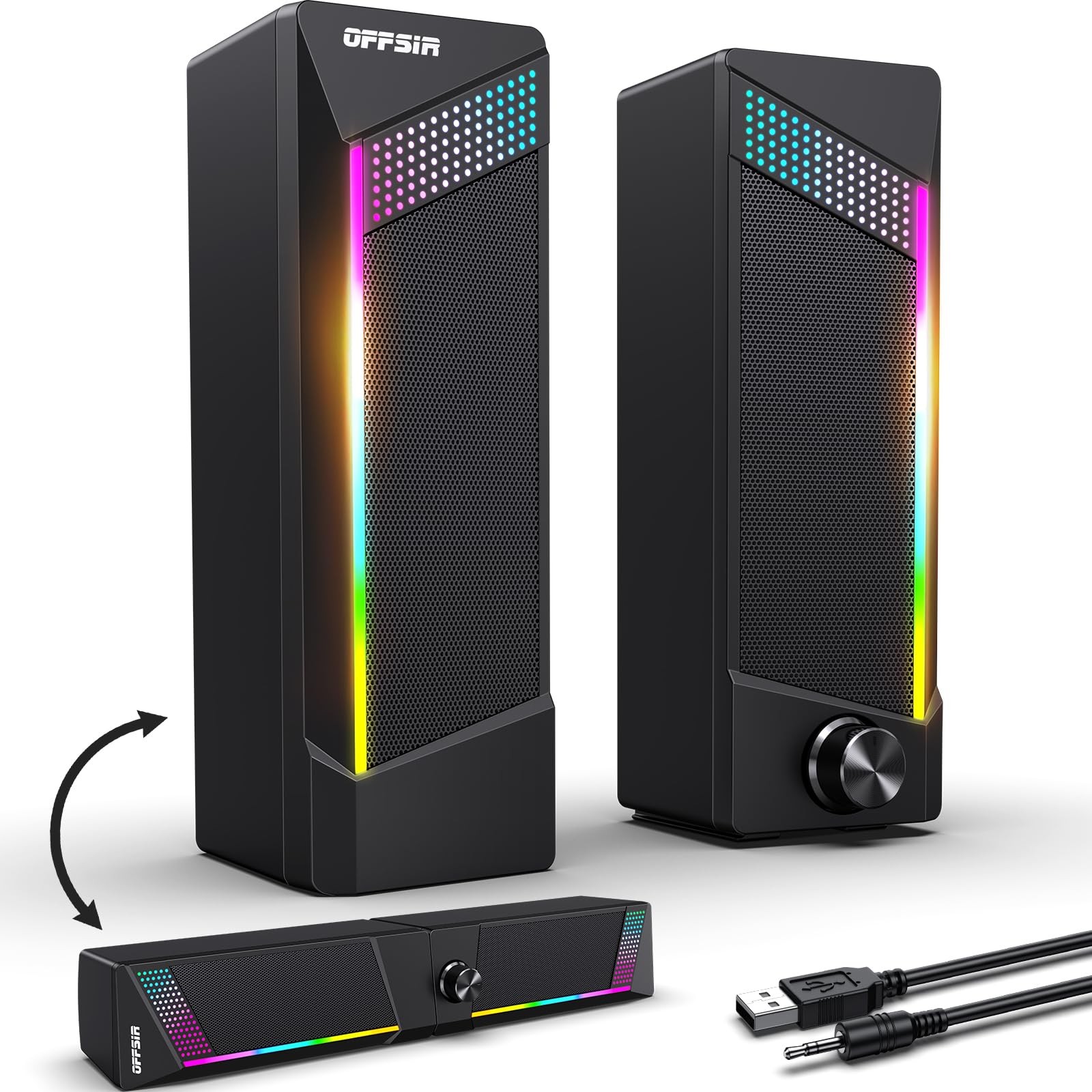 Computer Speakers, 2 in 1 PC Speaker , Gaming Speakers for Black