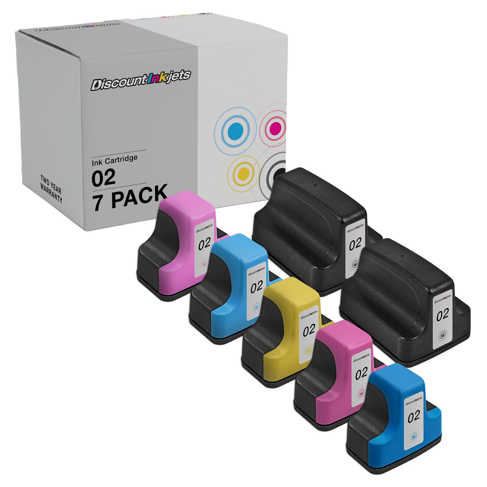 7PK BLACK COLOR Ink Set for HP02 HP 02 BLK CMY PhotoSmart 8250 3210xi 3310 C6175