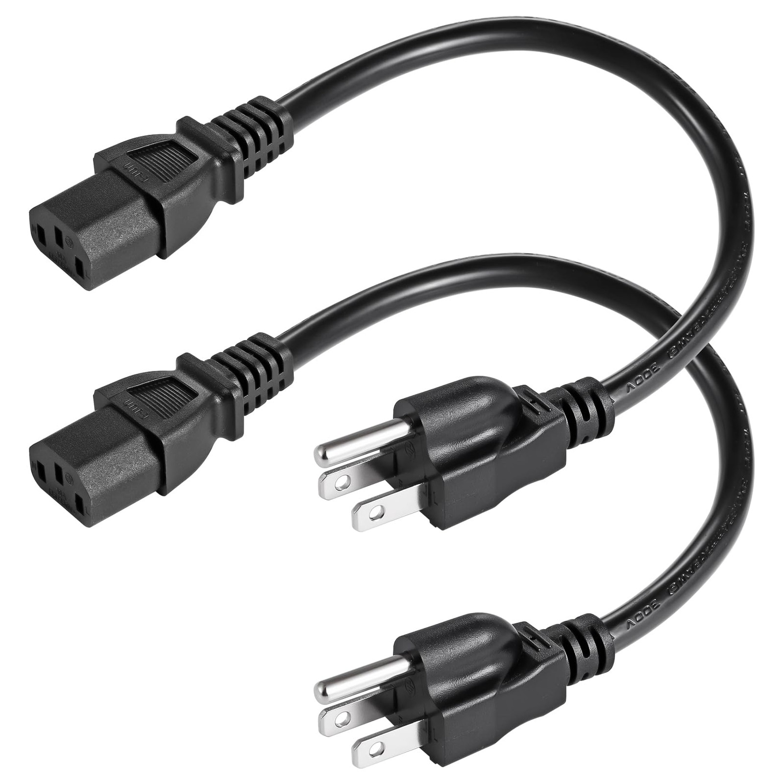 [2-Pack] 1FT Premium Replacement AC Power Cord - 18AWG Universal 3 Prong Comp...