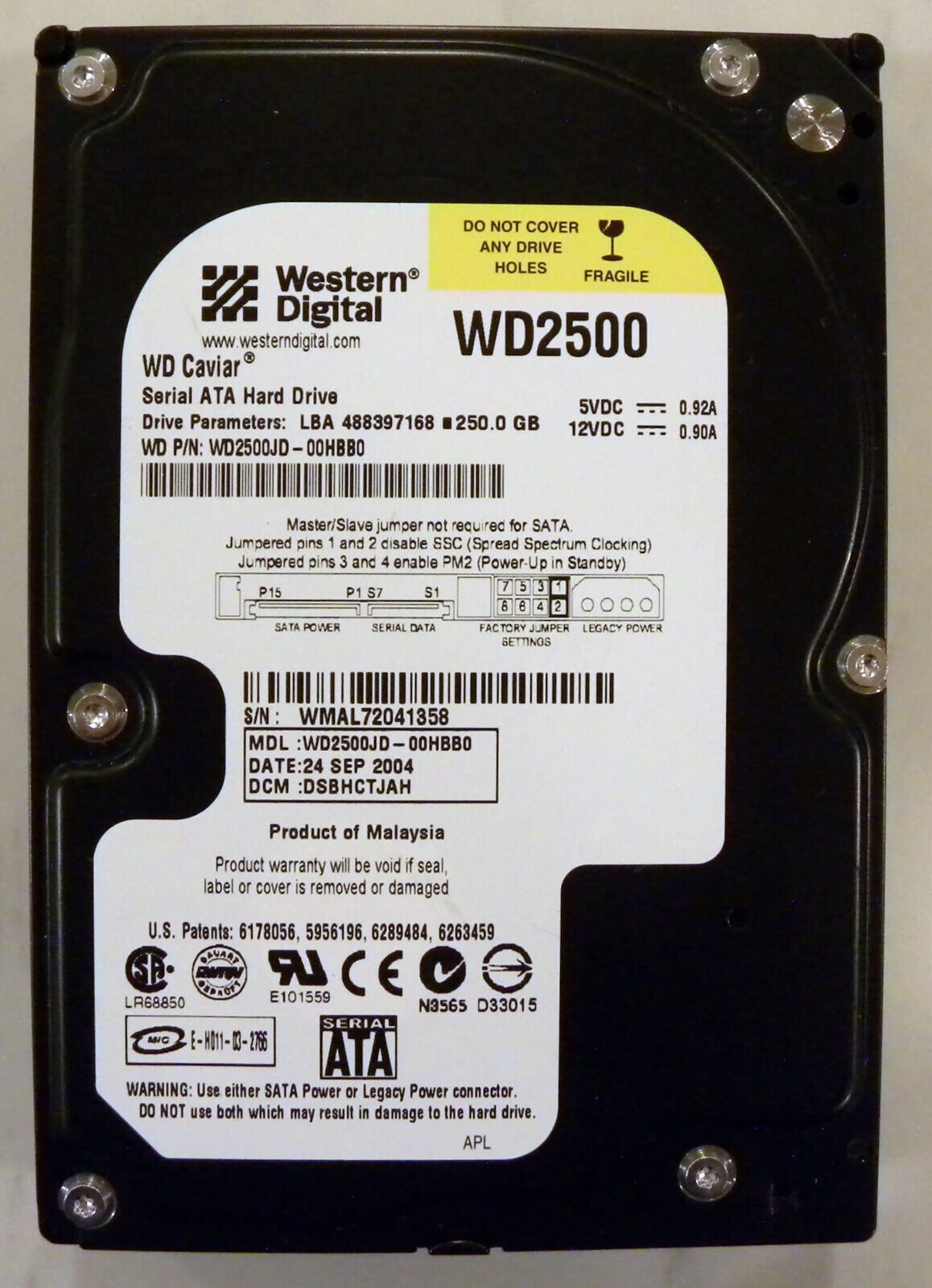 Western Digital WD2500JD-00HBB0 250Gb Caviar SATA Internal HDD Hard 