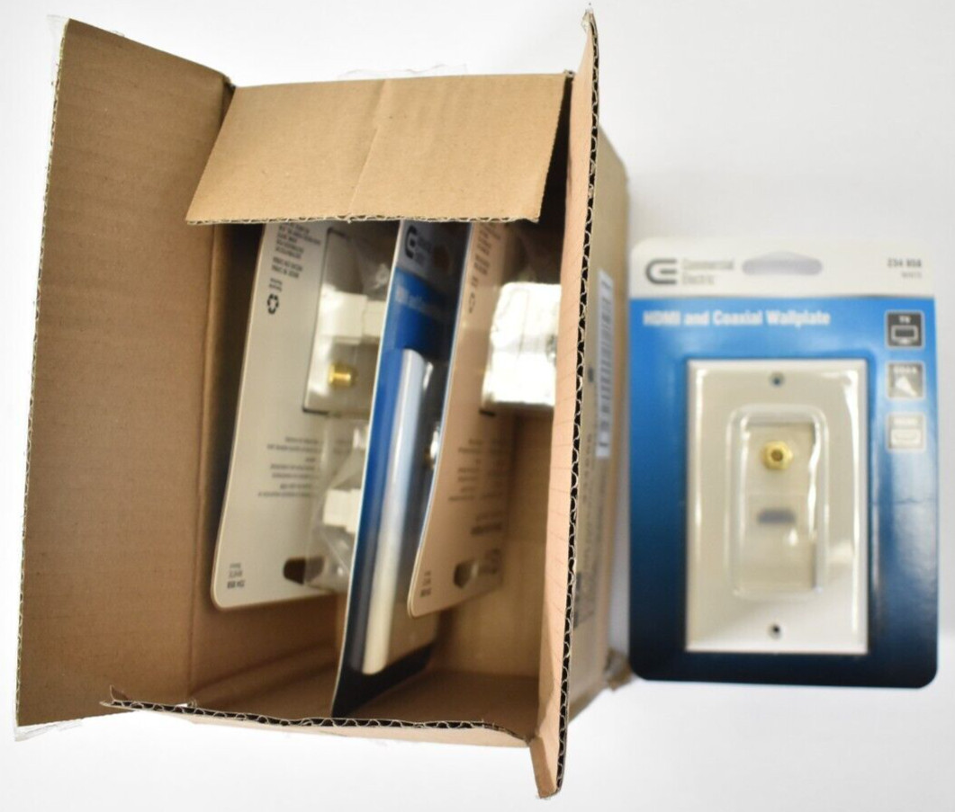 Lot of 4 Commercial Electric White HDMI & Coaxial Wall Plates 234 858 Connectors