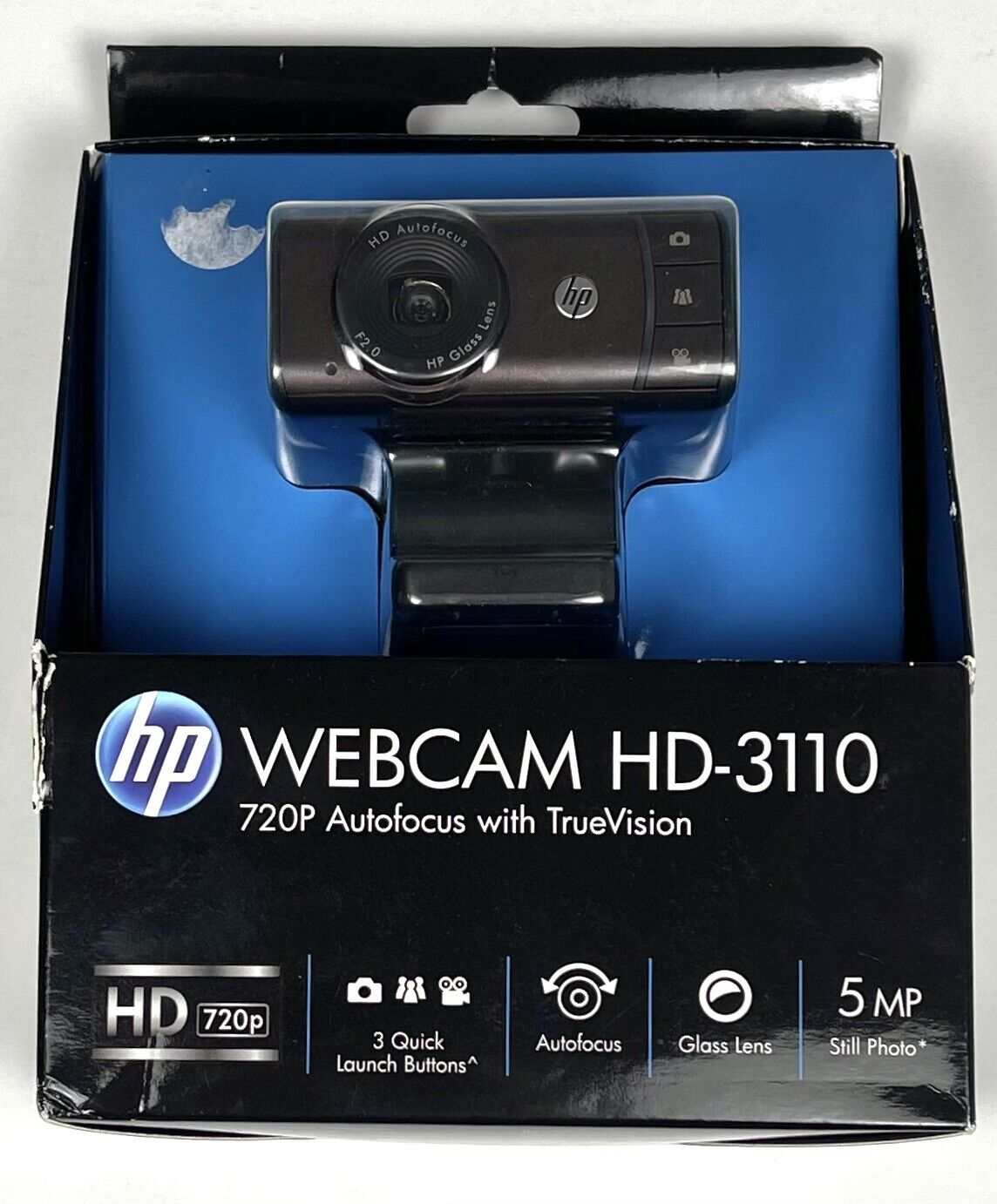 HP WebCam Camera HD-3110 720P Autofocus w TrueVision Pan Tilt Glass Lens NIP NEW