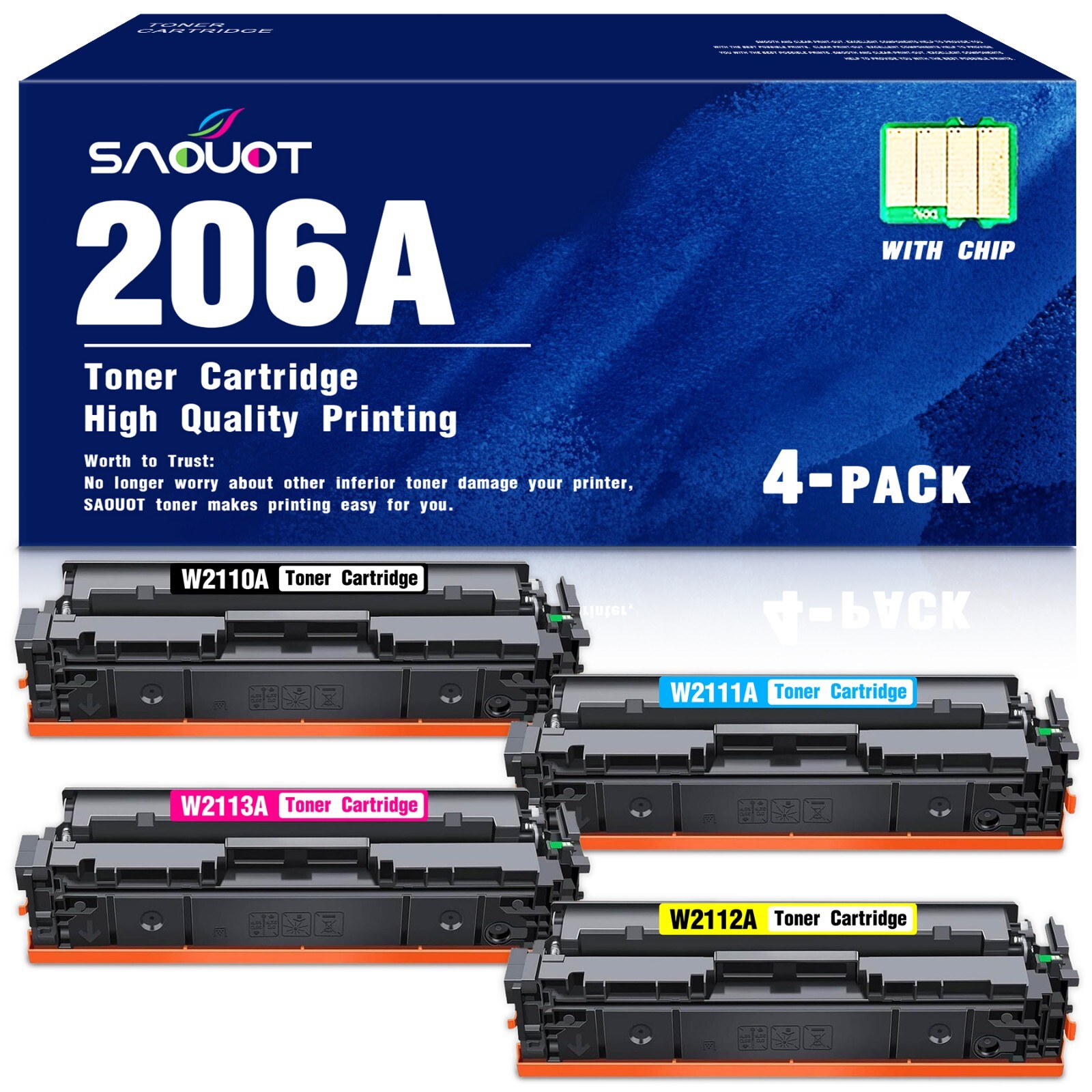 206A 4-Pack Toner with Chip for HP LaserJet M255dw MFP M283fdw M283Cdw M283