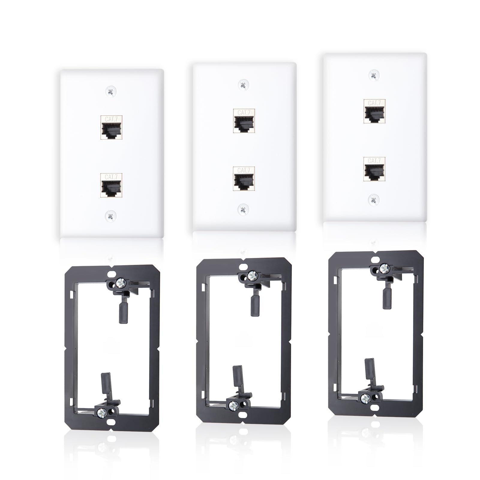 3 PCS CAT7 Ethernet Wall Plate RJ45 Keystone Jack 2Port Female Shielded