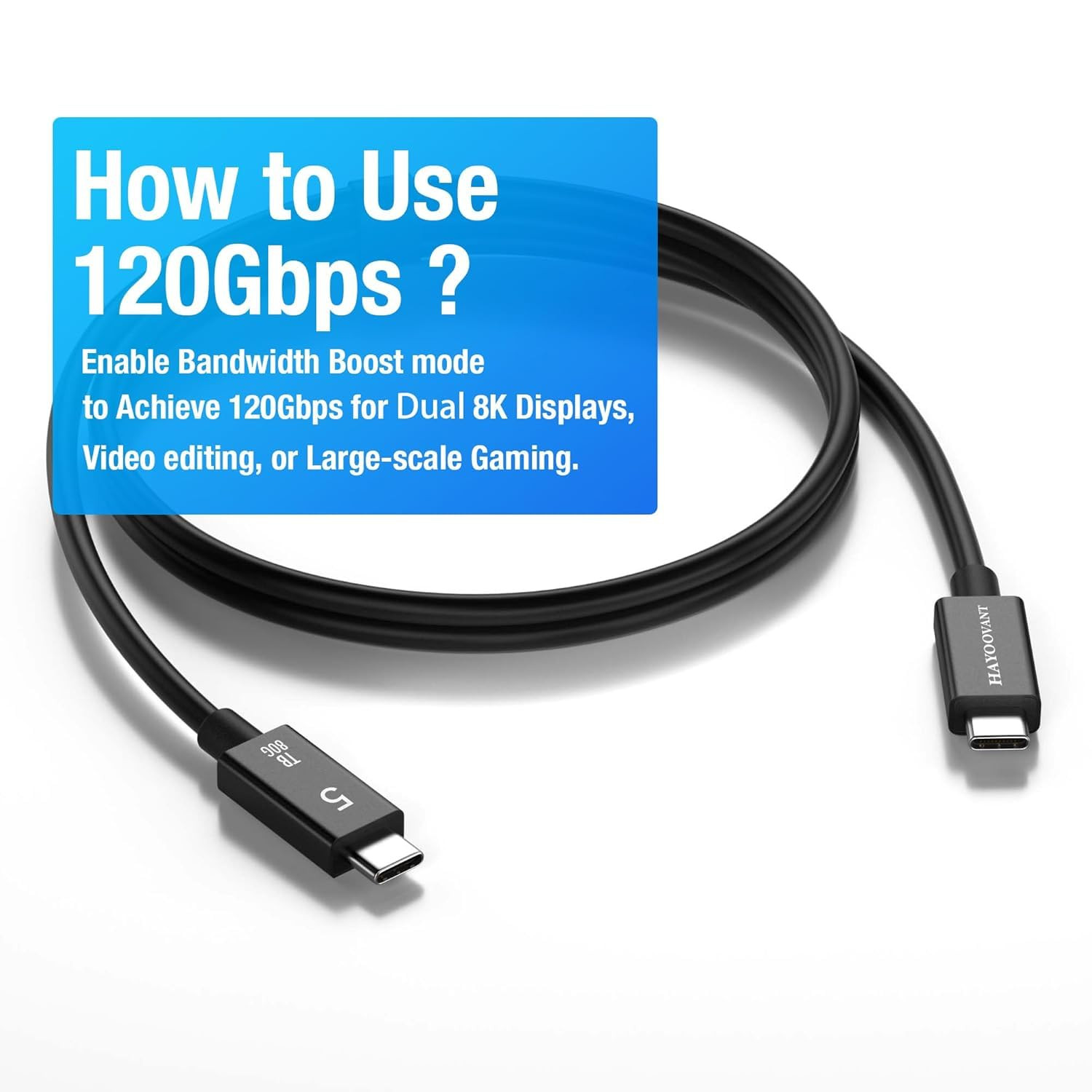 UHD Thunderbolt 5 USB-C 5.0 Cable 3.3 ft 80Gbps PD 240W 16K Video Display USK