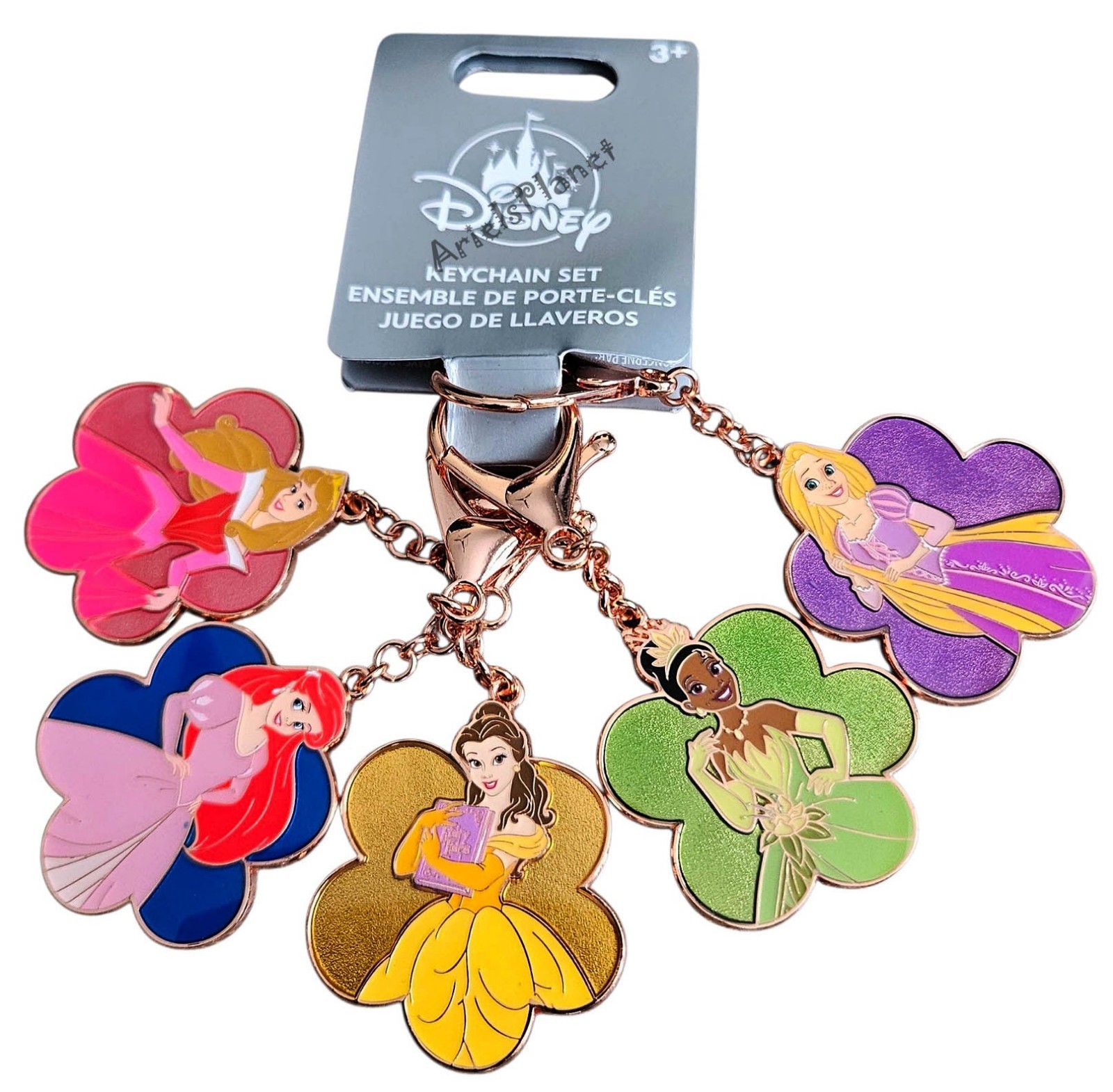 2026 Disney Parks Flower Princess Rapunzel Tiana Belle Ariel Keychain Set of 5