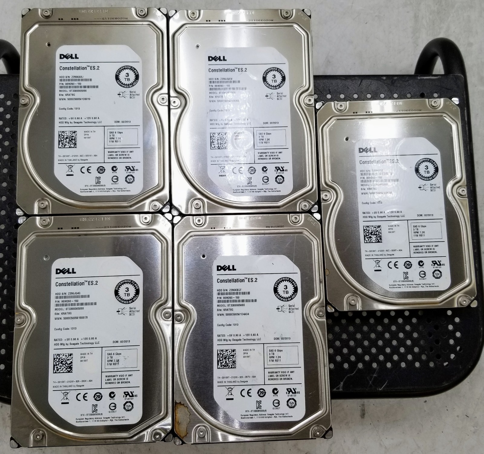LOT OF (5) DELL 9SM260-150 Hard Drive 3.5" 3TB SAS