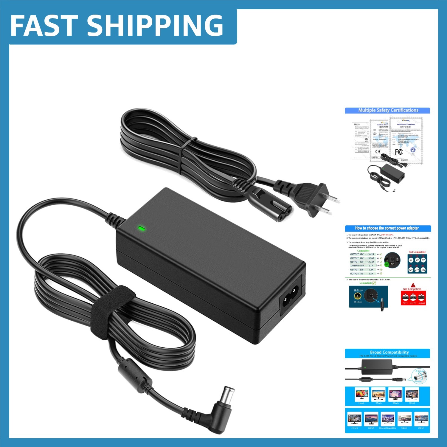 Quality 19V DC Power Adapter for LG Monitors - Supports Multiple Sizes & Models