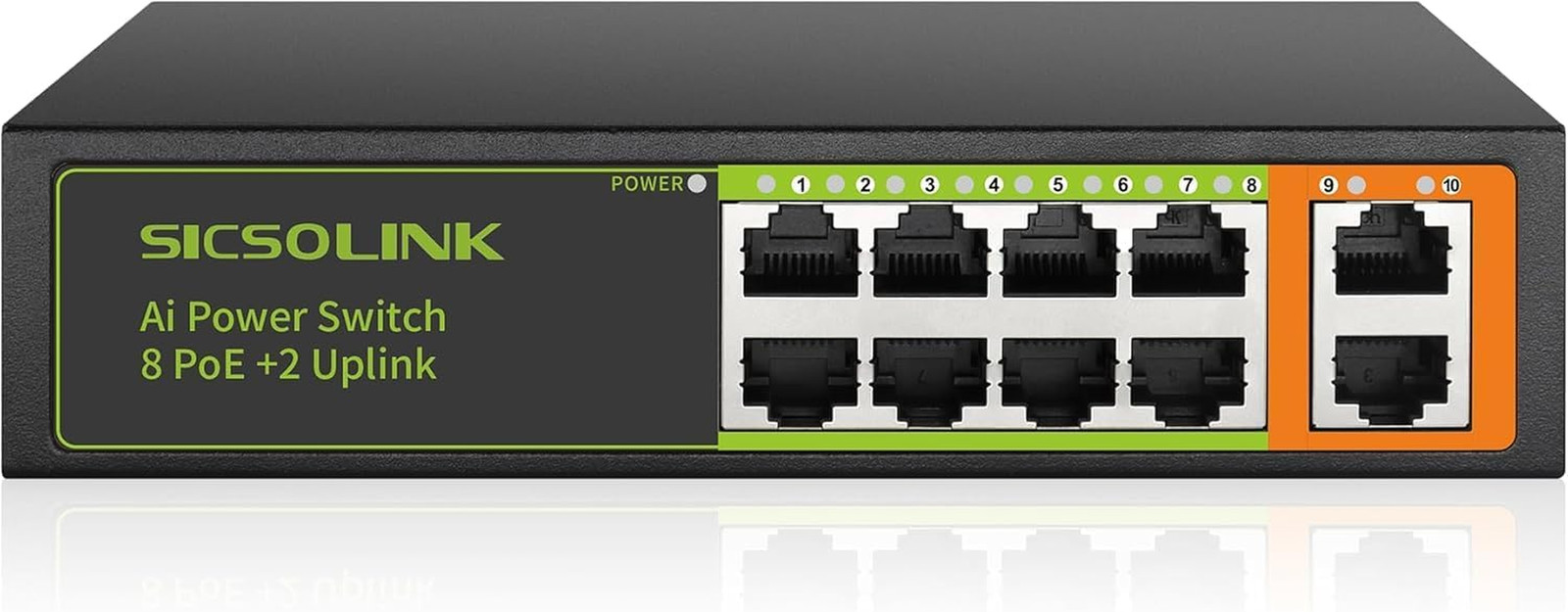 8 Port Poe+ Switch 120W 30W/Port, 2 Uplink Ports, 250M Transmission, AI Smart De