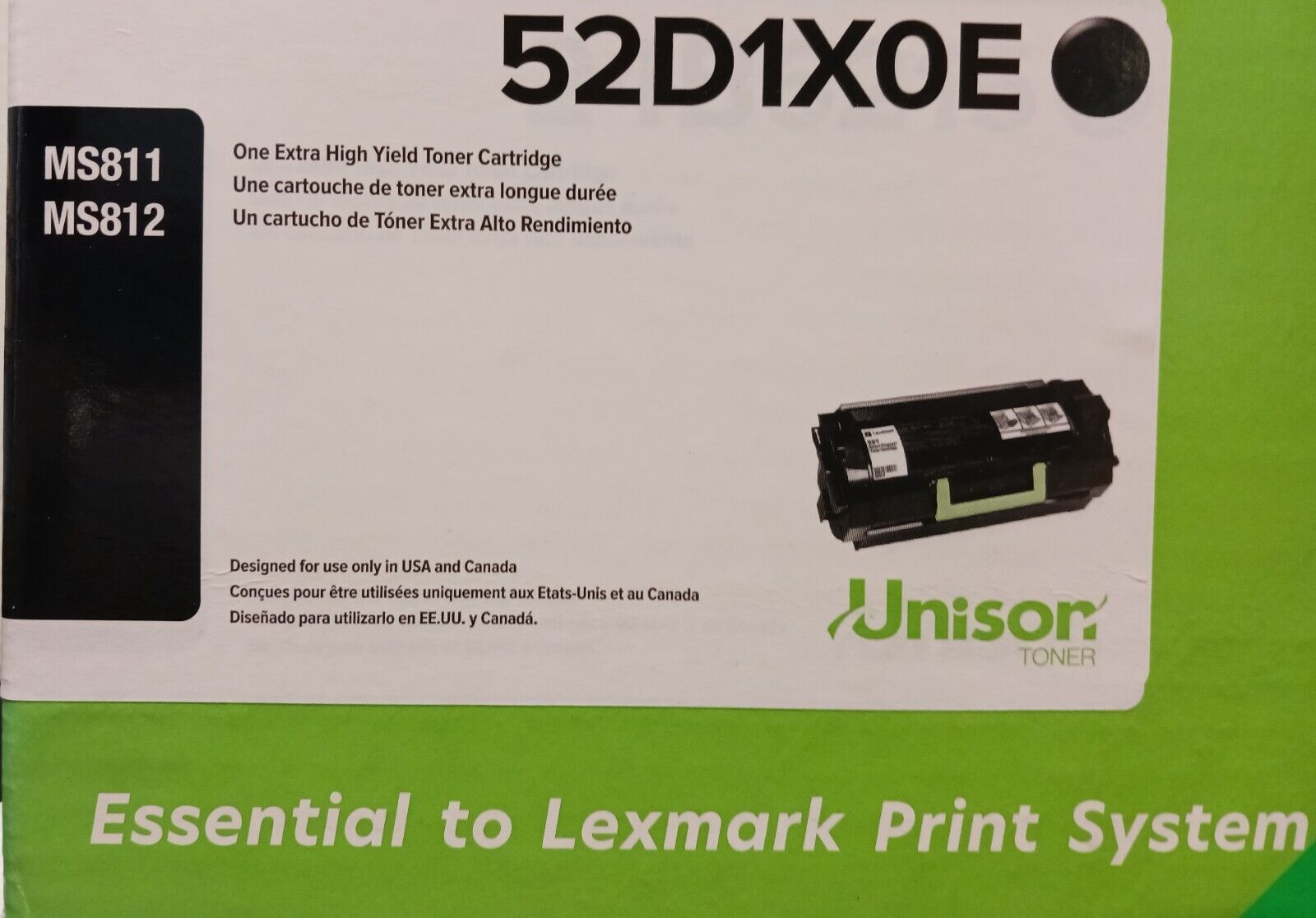 New Genuine Lexmark 52D1X0E High Yield Black Toner Cartridge MS811 MX711 MX811