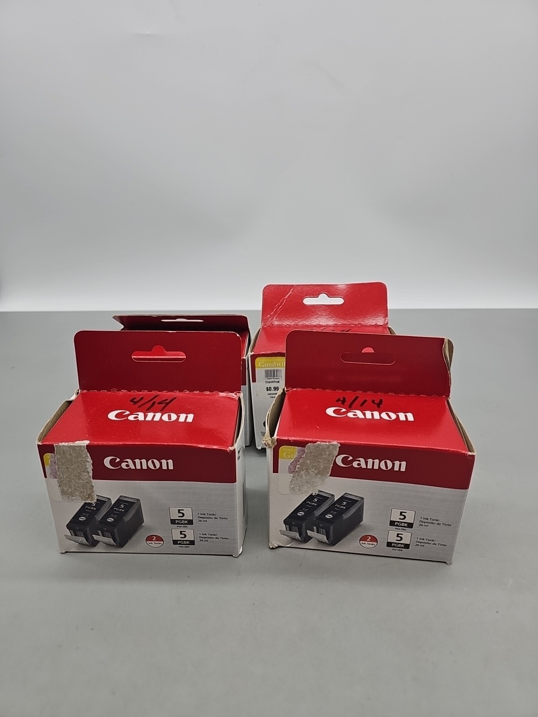 LOT of 4 OEM Canon 5 PGBK Black Ink Cartridge 2-Packs Expired 4/14 NOS