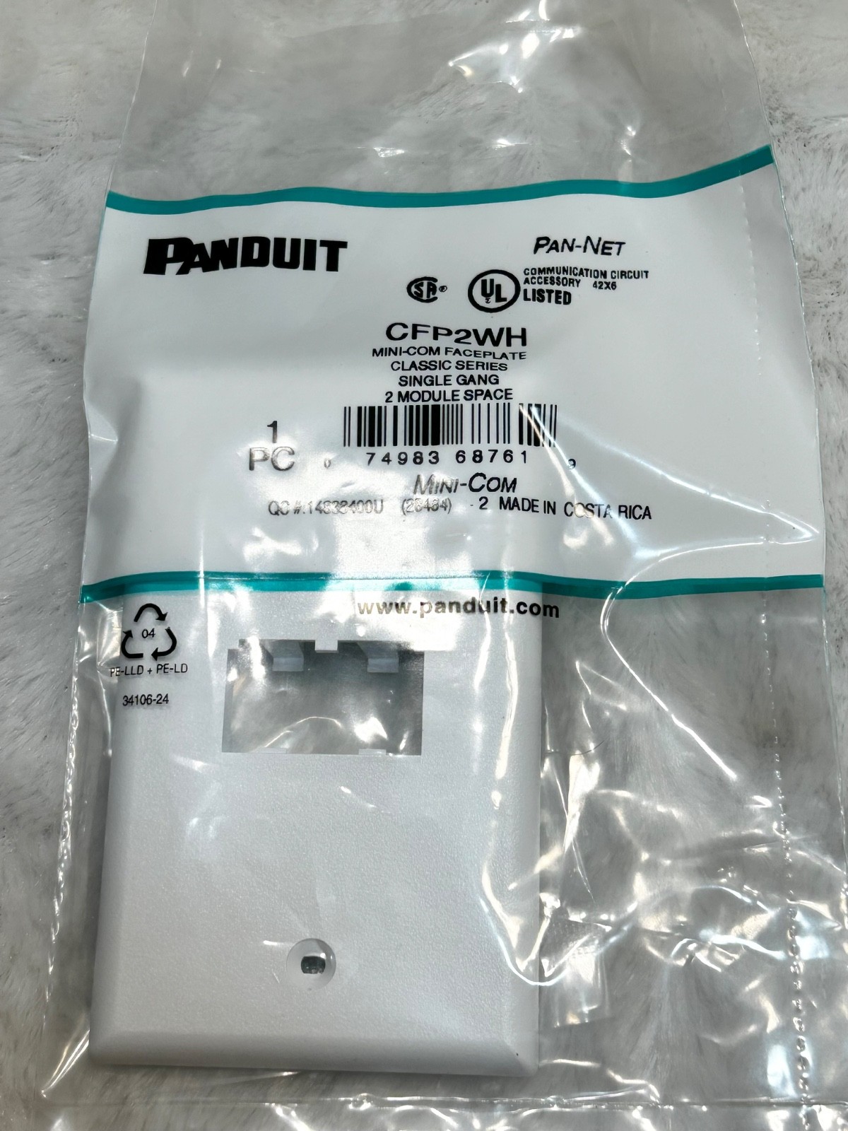 Panduit White CFP2WH Classic Faceplate ABS 2 Port Single Gang