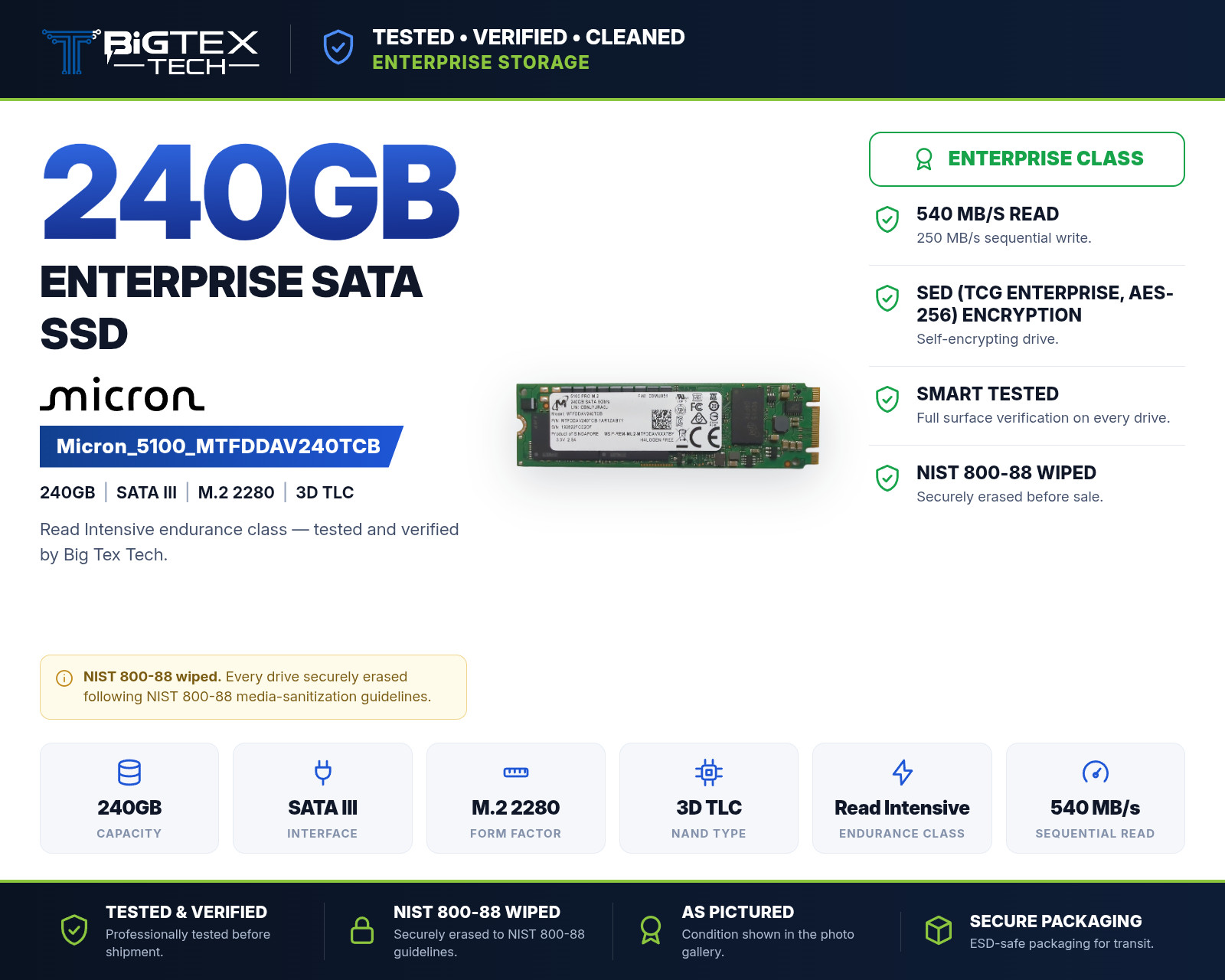 Micron 5100 Pro 240GB M.2 2280 SATA III Enterprise SSD MTFDDAV240TCB