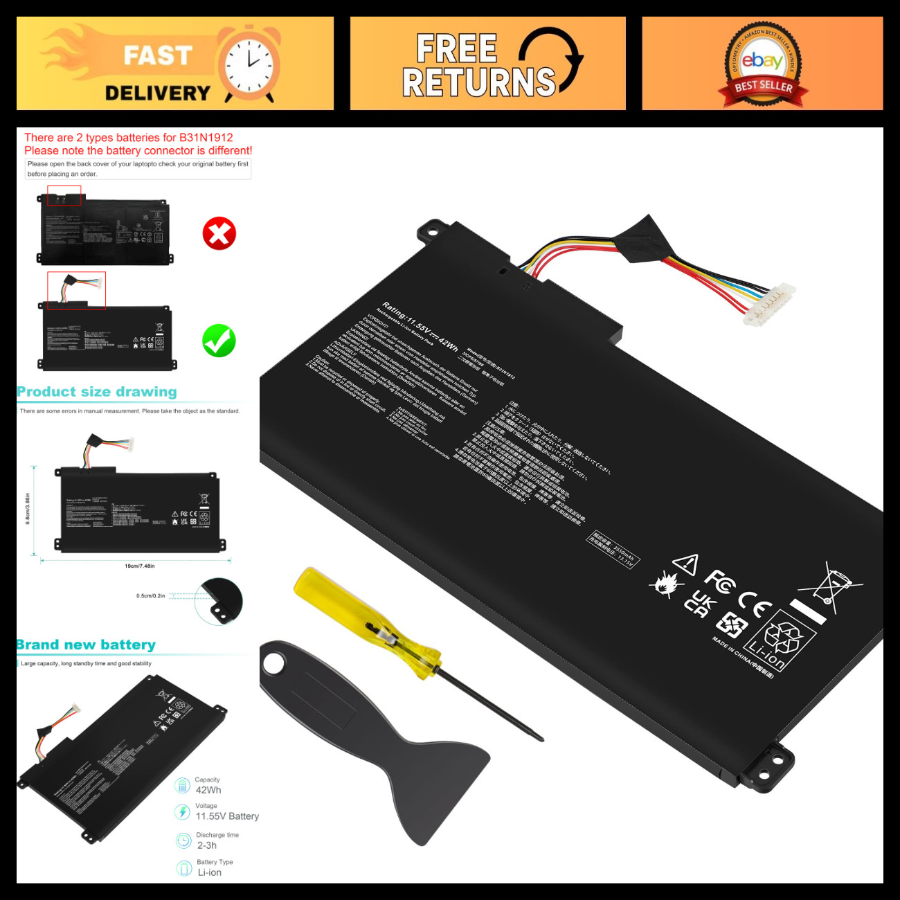 High-Capacity Laptop Battery for ASUS VivoBook 14 E410MA L410MA E510MA R522MA C3