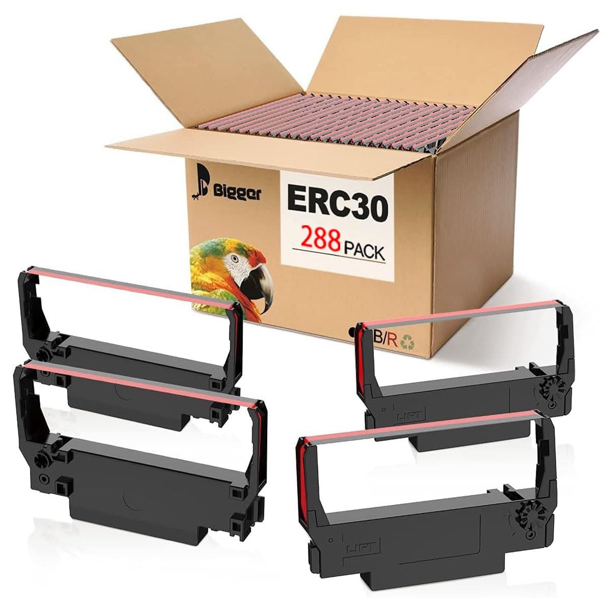 Bigger Replacement for ERC-30, ERC 30 34 38 B/R Compatible Ribbon 288 Pack