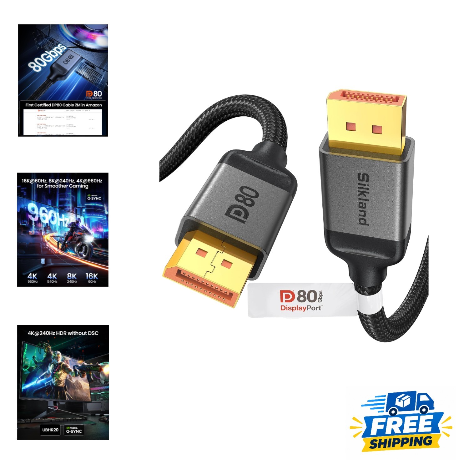 VESA Certified 80Gbps DisplayPort 2.1 Cable, 6.6FT - Immersive Gaming Experience
