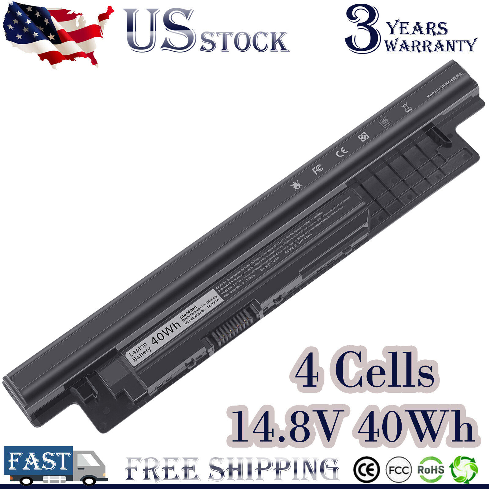 New 4 Cell Battery XCMRD for Dell Inspiron 15 - 3521 17- 3721 14.8V 33WH US