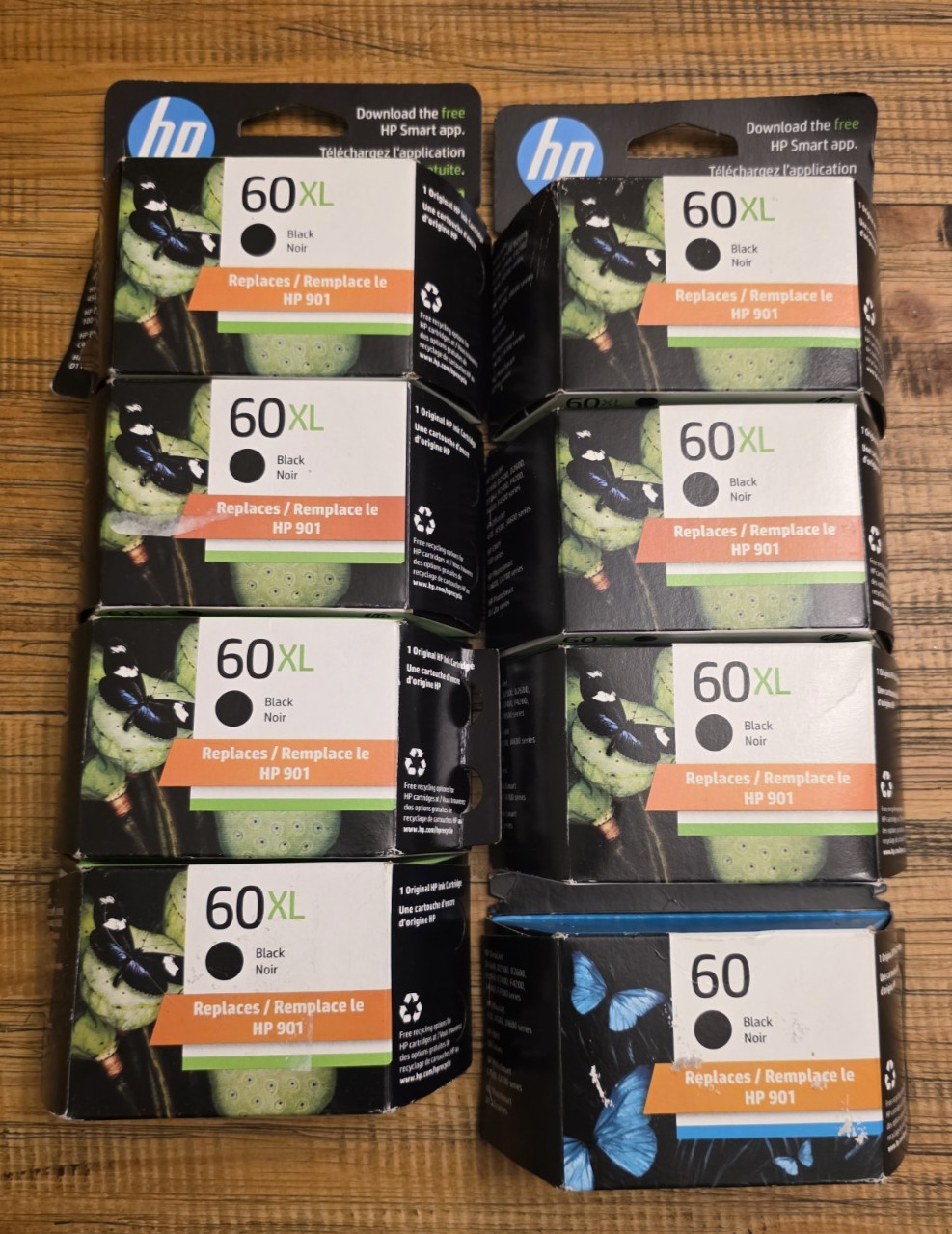 LOT of (7) GENUINE HP 60XL BLACK  INK CARTRIDGES EXP 2024-26