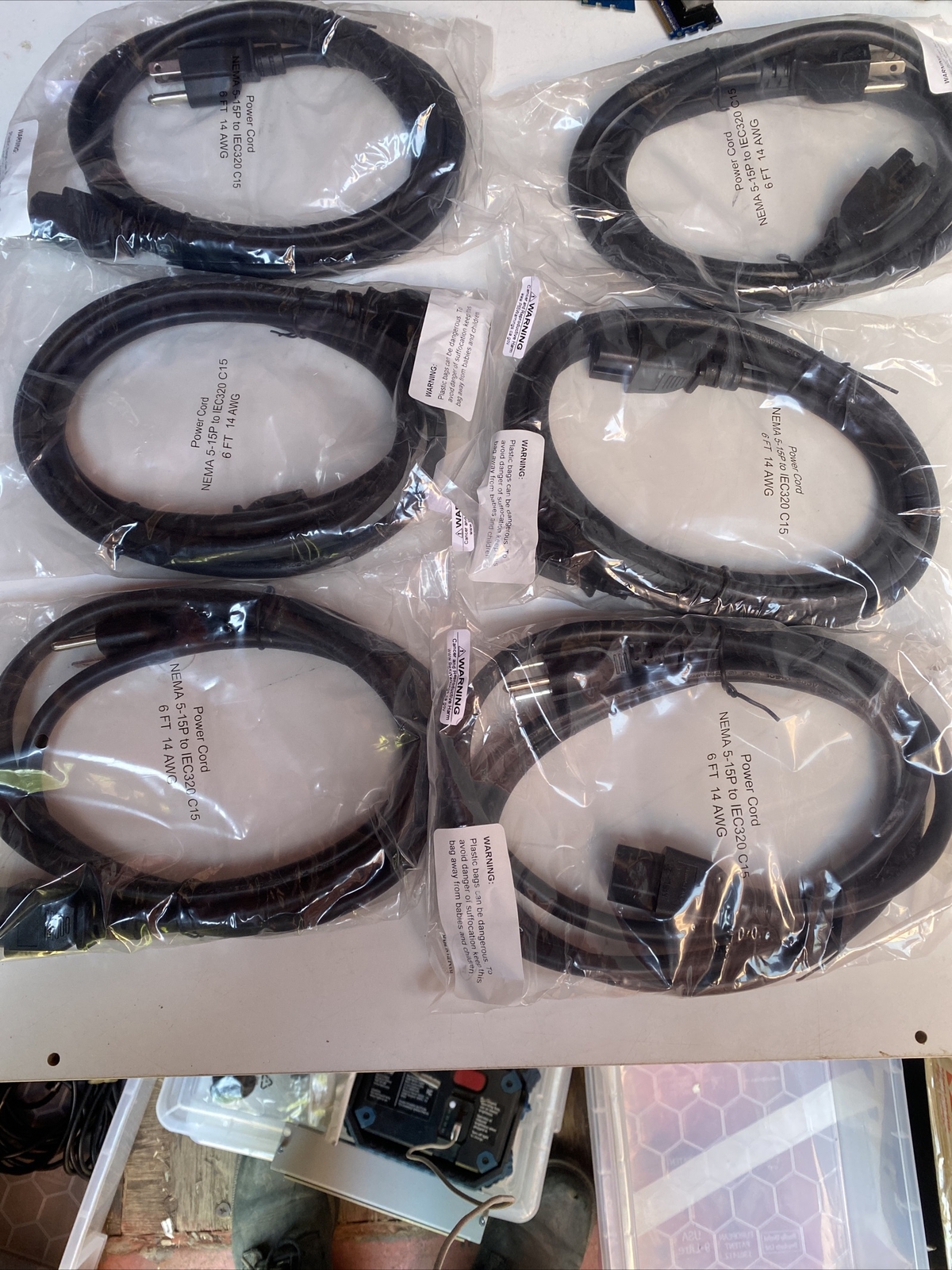 6FT 3-Conductor 14AWG NEMA 5-15P Male to IEC320 C15 Female Pow Cord - Lot of 6