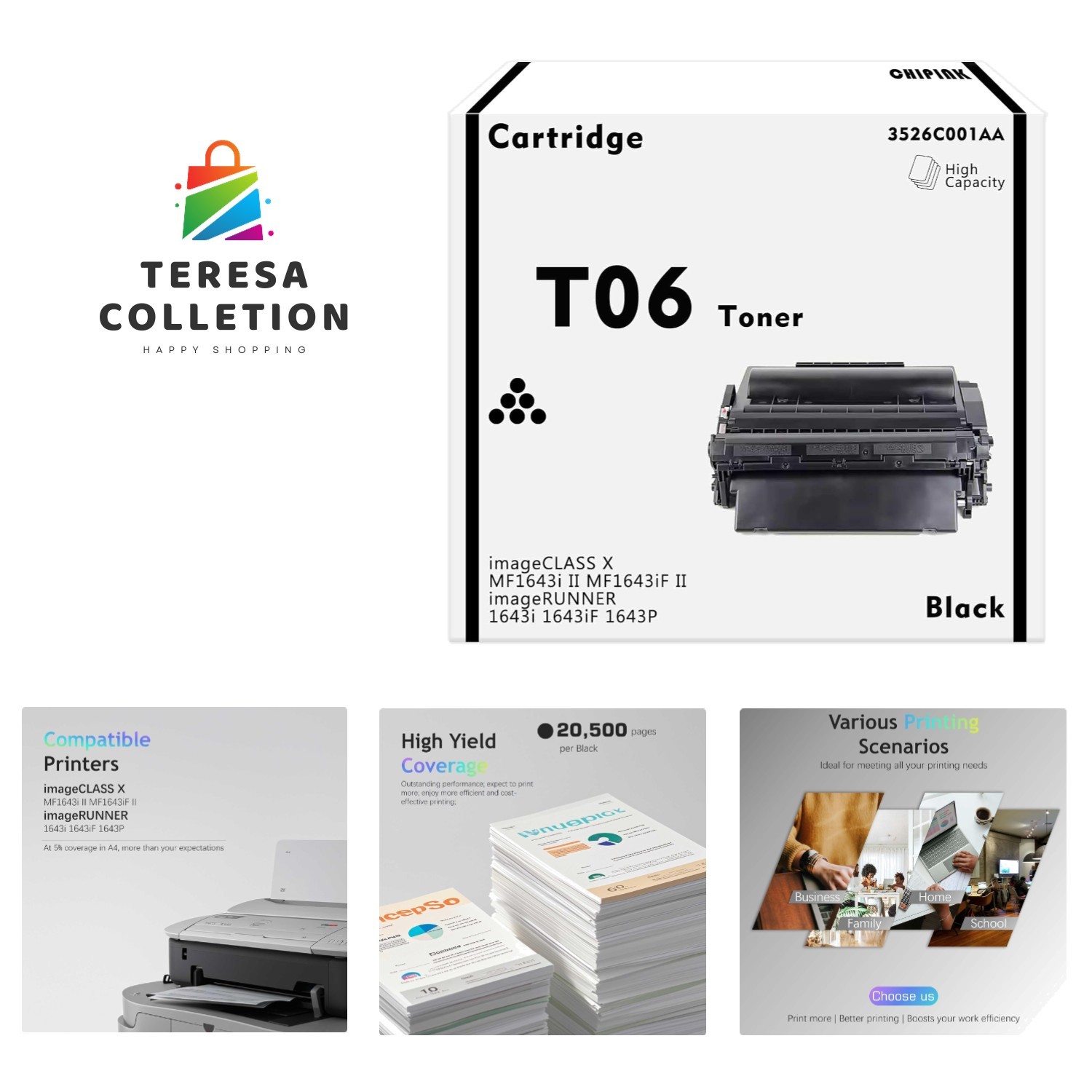 Cartridge Replacement Compatible for t06 T06 Black Toner 3526C001AA Works for...