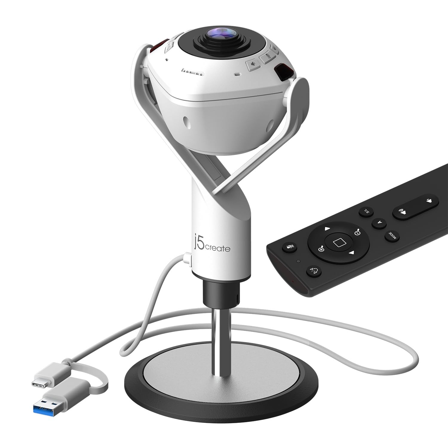 j5create 360 All Around AI-Powered Conference Room Camera with White