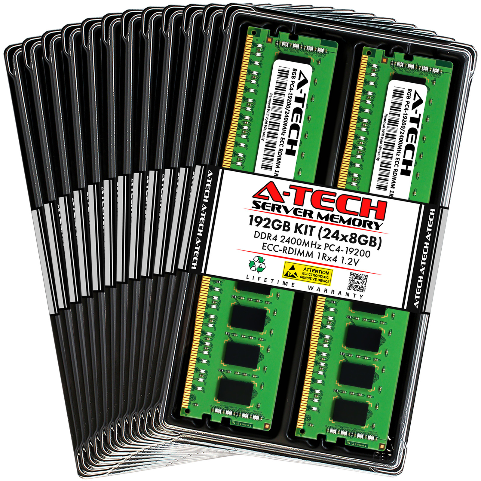 A-Tech 192GB 24x 8GB 1Rx4 PC4-19200R DDR4 2400 ECC REG RDIMM Server Memory RAM
