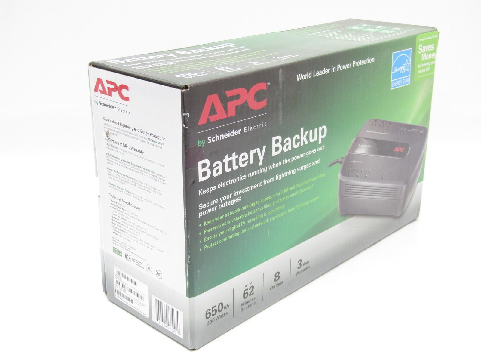 APC BACK-UPS 650 BE650G1 Battery Backup | Output Watts 390W