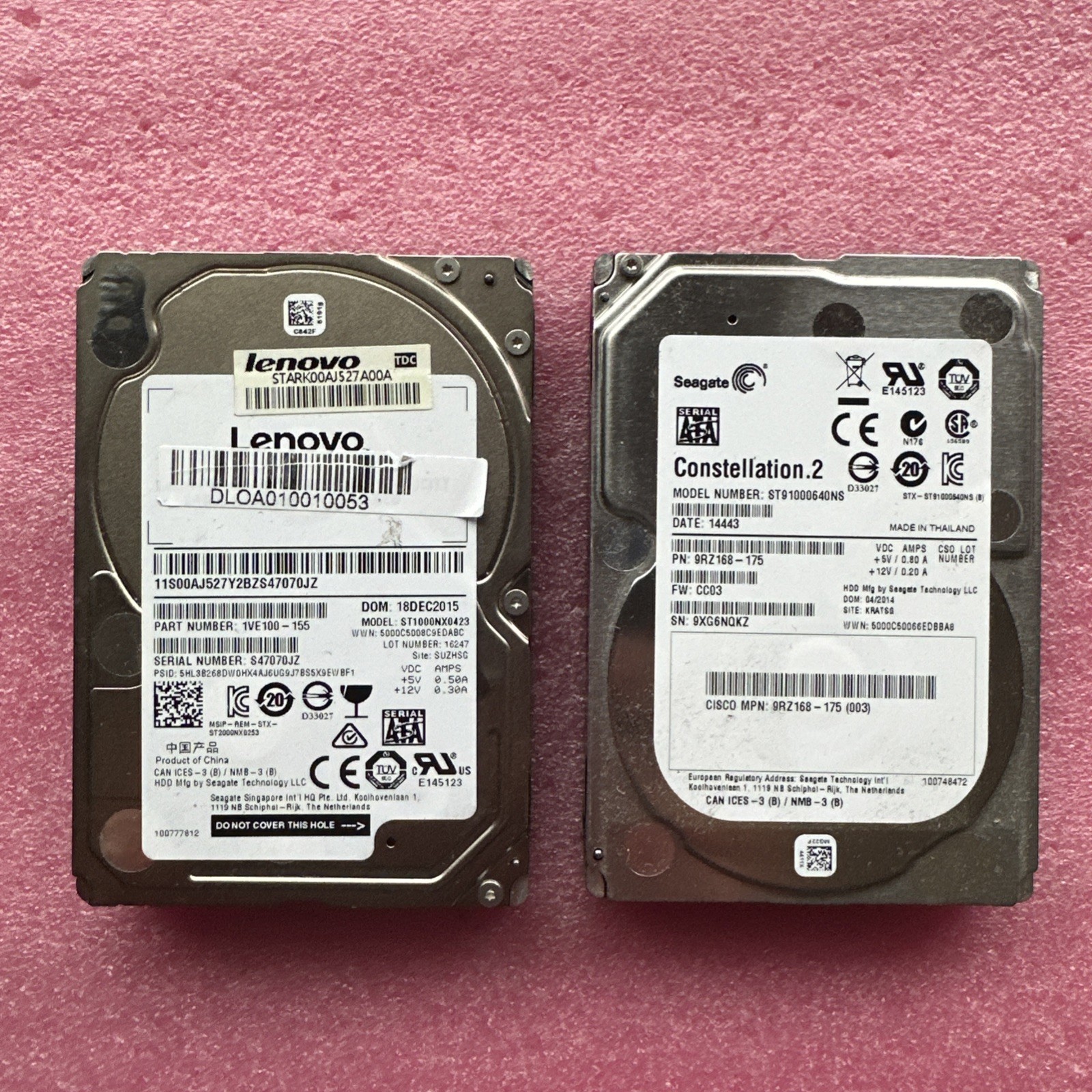 Lot of 2x 1TB Seagate 7200RPM SATA 6Gbps 64MB Cache 2.5" HDD