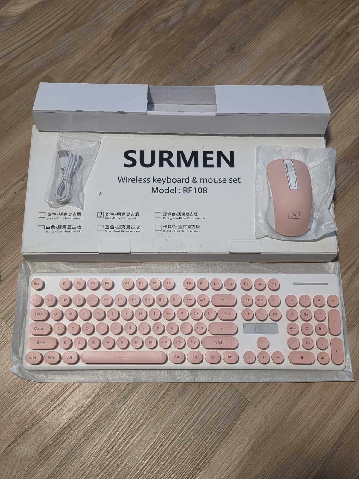 Surmen Pink Punk Retro Wireless Keyboard And Mouse Combo