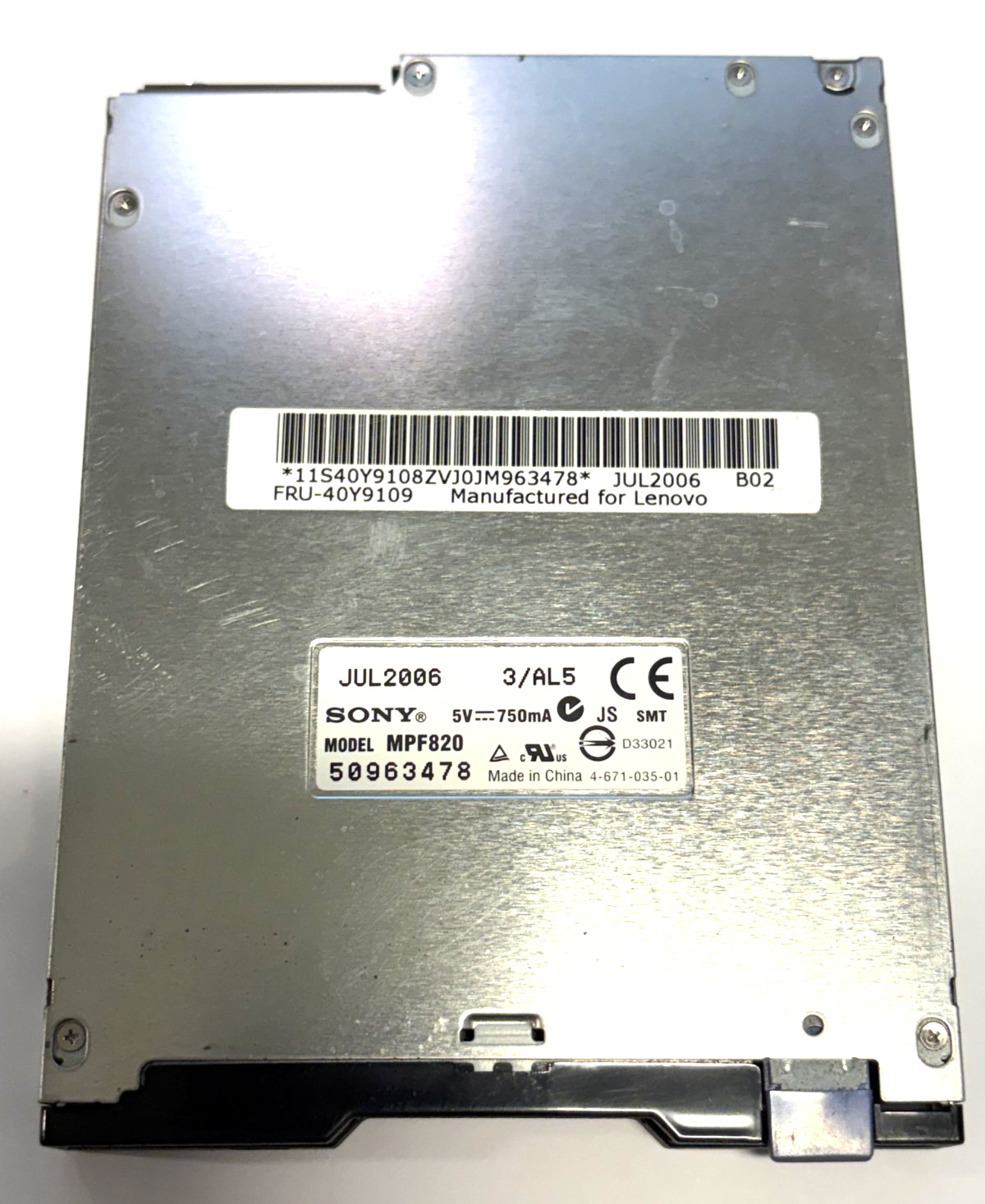 Sony MPF820 1.44MB Floppy Drive Lenovo FRU 40Y9109