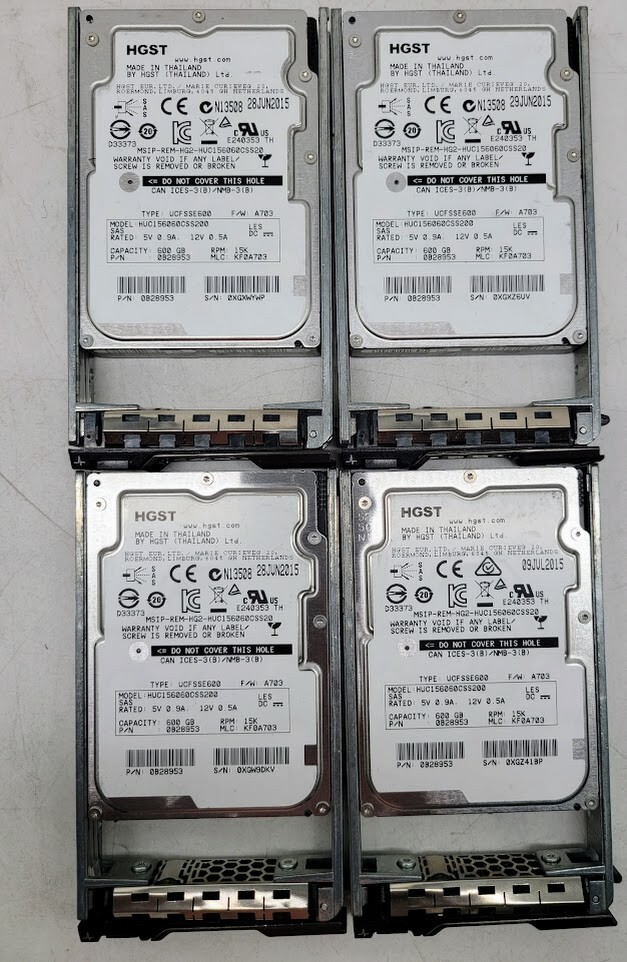 Lot of 4 HUC156060CSS200 HGST 600GB 2.5" SAS HDD